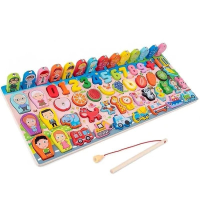 Bộ Đồ Chơi Gỗ Xếp Khối, Giáo Cụ Montessori Ghép chữ, Ghép số, Câu Cá, Ghép Hình Cho Bé WOODRABIT - Chính Hãng Toy kid