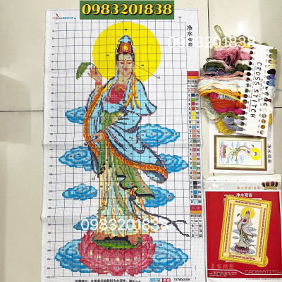Tranh thêu chữ thập Quan âm 1444, kích thước 46*82 cm