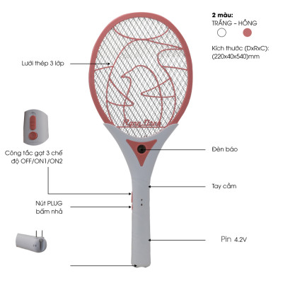 Vợt bắt muỗi Rạng Đông VBM RD.05 công nghệ mới diệt muỗi cực nhạy, có đèn LED - Hàng chính hãng