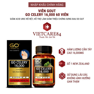 Bộ sản phẩm 2 hộp viên gout nhập khẩu chính hãng GO CELERY 16000mg (60 viên) giúp giảm các triệu chứng bệnh gút: giảm uric acid, làm giảm triệu chứng sưng đau do gut