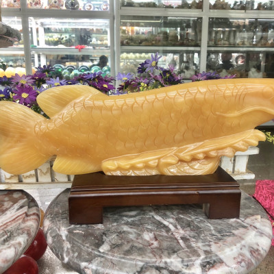 Tượng Cá Rồng phong thủy tài lộc đá Ngọc hoàng long - Dài 45 cm