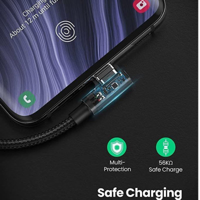Ugreen UG70875US176TK 3M màu Đen 3A Cáp sạc , truyền dữ liệu USB 2.0 sang USB-C vuông góc 90 độ dây dù - HÀNG CHÍNH HÃNG