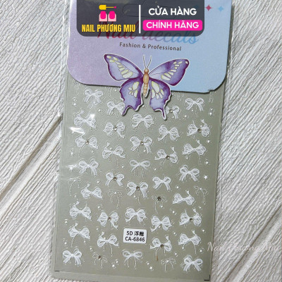 Sticker Hình Nơ Nổi 5D Dán Móng, Sticker Hình Nơ Trắng Cao Cấp Làm Nail Miếng Dán Móng Tay Nơ Hàn Quốc Nữ Women