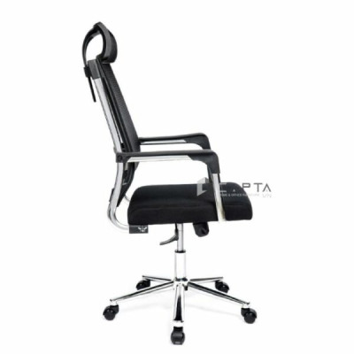 Ghế làm việc có tựa đầu giảm mỏi cổ đau vai CM4555-M Nội thất Capta Ghế văn phòng lưng lưới đen nệm đen ngã gật gù thư giãn có tựa đầu tay tựa chân thép mạ chrome Office chair hcm