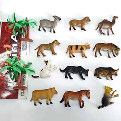 Bộ sưu tập 12 đồ chơi mô hình động vật nuôi trong trang trại kèm cây trang trí (4-7cm)