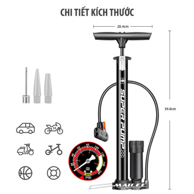Bơm Tay Xe Đạp SP-P32 với tay cầm chống trượt, đầu bơm đa van 160PSI, Đa Dụng cho Xe Đạp, Xe máy, Xe Ô Tô, lõi nhôm bên trong, kín chống ngược khí - Mai Lee