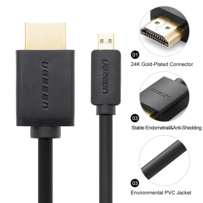 Ugreen UG30103HD127TK 2M màu Đen Cáp chuyển đổi Micro HDMI sang HDMI thuần đồng - HÀNG CHÍNH HÃNG