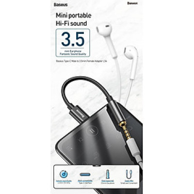 Đầu chuyển Type C sang Audio AUX 3.5mm Baseus L54 (Type-C Male to 3.5mm Female Adapter, built-in DAC, 24-bit/48kHz)-Hàng Chính Hãng