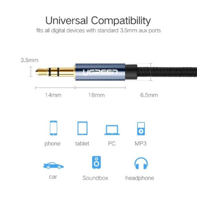 Ugreen UG50361AV112TK 1M màu Đen Cáp âm thanh 2 đầu 3.5mm dương - HÀNG CHÍNH HÃNG