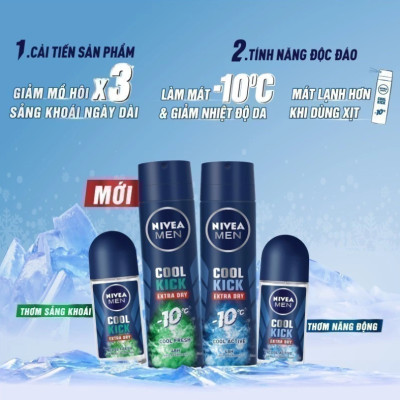 Lăn ngăn mùi NIVEA MEN Cool Kick Mát Lạnh - Siêu Khô Thoáng (50ml) - 83188