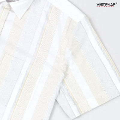 Áo Sơ Mi Nam Ngắn Tay VIỆT PHÁP Form Luxury Chất liệu Bambo In Sọc lịch lãm, sang trọng 32768