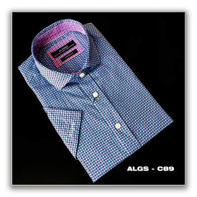 Áo sơ mi cộc tay nam Aligro xanh chấm tròn dáng Customfit  ALGS-C89