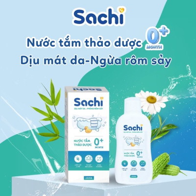 Nước Tắm Thảo Dược An Toàn Cho Bé SACHI Hộp 10 Gói x 10ml Làm Sạch Nhẹ Nhàng Diu Mát Da, Ngăn Ngừa Mảng Bám Da Đầu