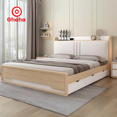 [Ảnh thực tế - Miễn phí lắp đặt & vận chuyển] Giường ngủ gỗ công nghiệp bọc nệm đầu giường có hộc kéo tiện lợi Ohaha - GN001