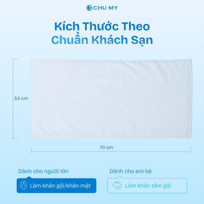 Khăn mặt cotton CHU MY – Sạch, mềm, trắng chuẩn 5 sao, thấm hút vượt trội (34x70cm)