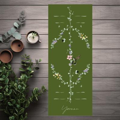 Thảm tập yoga chính hãng Yvonne, Hummingbird (Green Moss) - TẶNG KÈM 3 PHẦN QUÀ - dày 6mm bề mặt nhám, siêu bám, chống trơn trượt, ưa mồ hôi