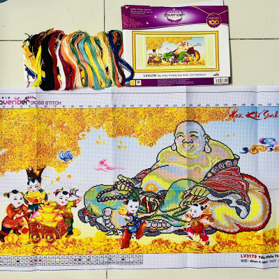 Tranh thêu chữ thập Phật di lặc LV3178, kích thước 86 x 41 cm