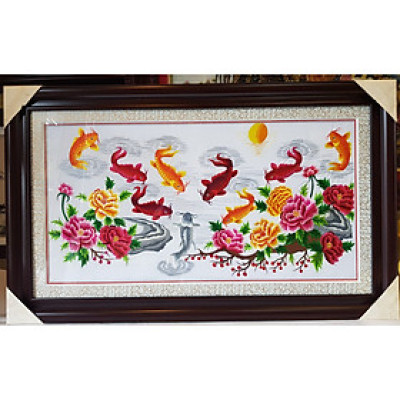 TRANH THÊU - CỬU NGƯ HỘI TỤ