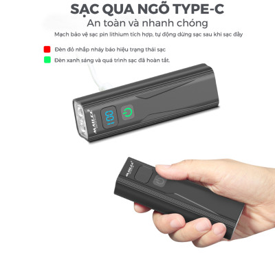 Đèn Xe Đạp BC-10 dung lượng 2600mAh, có hiển thị thời gian còn lại sử dụng, sạc Type-C, Có Hỗ trợ Sạc Khẩn Cấp - Mai Lee