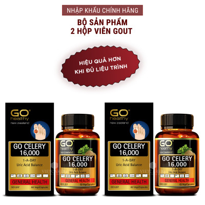 Bộ sản phẩm 2 hộp viên gout nhập khẩu chính hãng GO CELERY 16000mg (60 viên) giúp giảm các triệu chứng bệnh gút: giảm uric acid, làm giảm triệu chứng sưng đau do gut