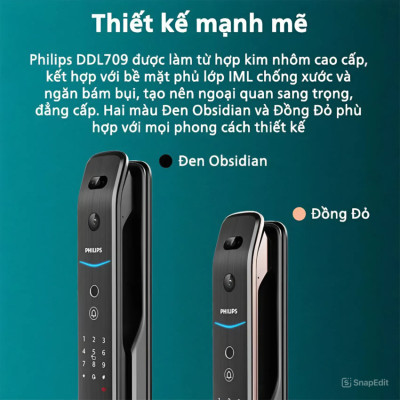 Bộ khóa cửa thông minh khuôn mặt 3D [ Face, vân tay, thẻ từ, mật khẩu và chìa cơ ] Hà Lan cao cấp Philips - DDL709-7HWS