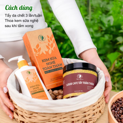 Bộ dưỡng trắng hồng da toàn thân Wonmom (1 kem sữa nghệ + 1 scrub cafe tẩy tế bào chết toàn thân)