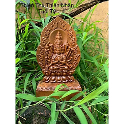 Tượng phật thiên thủ thiên nhãn nghìn mắt nghìn tay tuổi (tý) bằng gỗ bách xanh thơm nức kt 15×8×4cm
