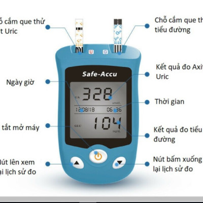 BỘ MÁY ĐO ĐƯỜNG HUYẾT VÀ AXIT URIC ( BỆNH GÚT ) 2 TRONG 1 KÈM 100 QUE KIM