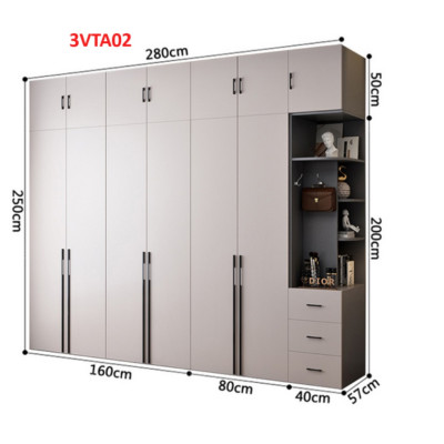 Tủ quần áo thiết kệ hiện đại - Tủ quần áo gỗ MDF 3VTA02