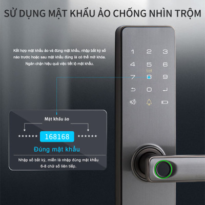 Khóa điện tử thông minh khóa vân tay cửa gỗ PASINI PS01VG50 - Thân khóa tự động, 5 cách mở cửa, mở khoá vân tay - Hàng Chính hãng