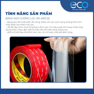 Băng keo cường lực 2 mặt trong suốt 3M 4910 (12mm x dài 4.5m) băng keo siêu dính, siêu cường lực