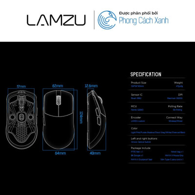 Chuột không dây siêu nhẹ Lamzu Maya X - Hỗ trợ 8KHz - Hàng Chính Hãng