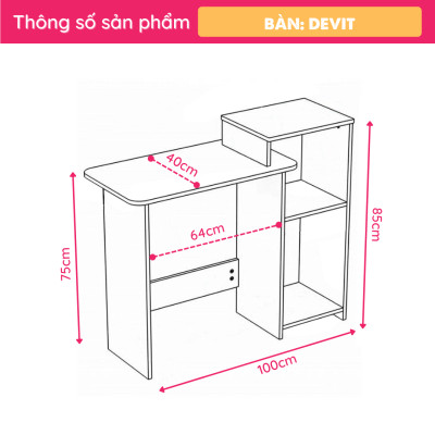 Bàn Học Gỗ Công Nghiệp Thiết Kế Tiện Dụng SMLIFE Devit