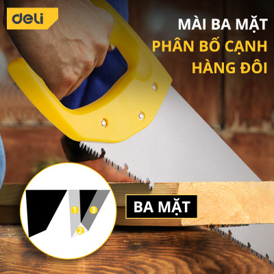 Cưa Cầm Tay Bản Rộng Deli Chính Hãng - Chiều Dài 450mm - Lưỡi Cưa Thép Sắc Bén - Vỏ Bọc An Toàn, Bảo Vệ Lưỡi Cưa - Hàng Chính Hãng - DL6845