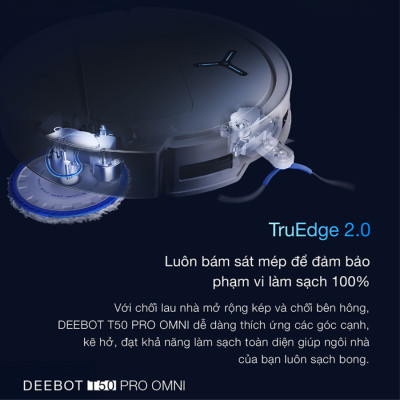 Robot Hút Bụi Lau Nhà Ecovacs T50 Pro Omni 15.000 Pa Tự Pha Nước, Giặt Nước Nóng, Vệ Sinh Khoang Giặt - Hàng Chính Hãng