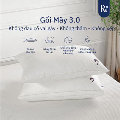 Gối Mây Ru9, Chất Liệu Microfiber 3D Tân Tiến, Đặc Biệt Chống Thấm, Nâng Đỡ Cổ - Ôm Trọn Đầu Giúp Ngủ Ngon, 2 Kích Thước