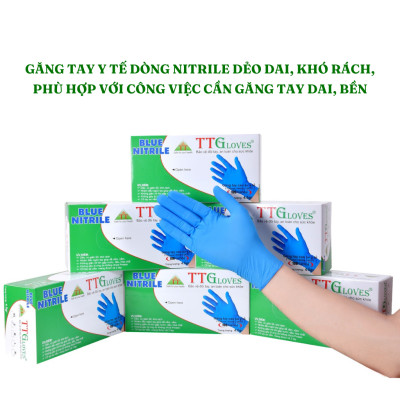 Găng Tay Cao Su Y Tế Size M Không Bột Nitrile TTGLOVES Màu Xanh (100 Chiếc)
