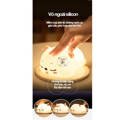 Đèn Ngủ Silicone Mèo Con Dễ Thương Có Điều Khiển Từ Xa LED RGB 16 Màu 