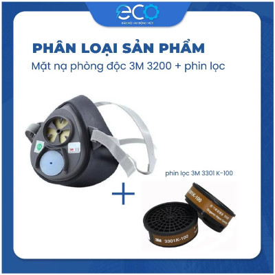 Bộ 4 món mặt nạ phòng độc 3M 3100/ 3200 + phin lọc 3M 3301K-100 + tấm lọc bụi 3M 7711 + nắp giữ tấm lọc 3M 774