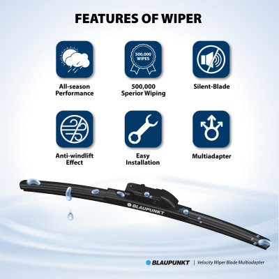 Bộ Gạt Mưa Ô Tô Blaupunkt Velocity R16"/350mm, L22"/600mm Dành Cho Toyota Fortuner 2017 