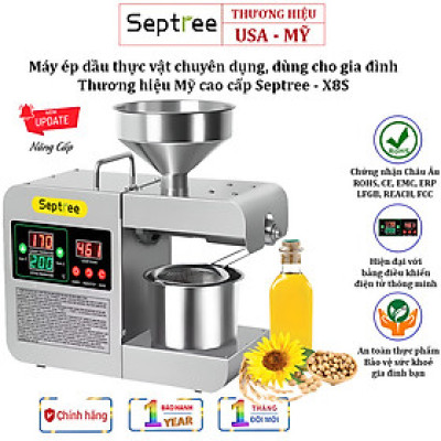 Máy ép dầu thực vật Septree X8S dùng trong gia đình Thương hiệu Mỹ, Ép 4-6kg/1 giờ - Hàng Nhập Khẩu, Bảo Hành 1 Năm
