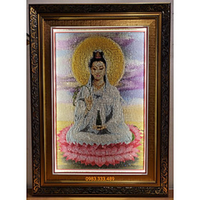 Tranh thêu tay chữ thập thành phẩm -Phật quan âm bồ tát