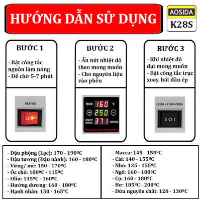 Máy ép dầu thực vật dùng cho gia đình AOSIDA K28S Thương hiệu Anh Quốc cao cấp, Công suất 1100W, 1 giờ ép 5-7.5 kg nguyên liệu - Hàng nhập khẩu