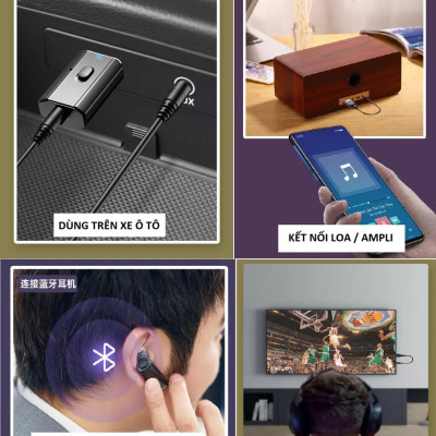 Thiết bị thu phát âm thanh Usb bluetooth 5.0 đa chức năng jack cắm 3.5mm cho loa, Tivi, máy tính, laptop, xe ô tô tặng kèm que chọc sim, Hàng Chính Hãng