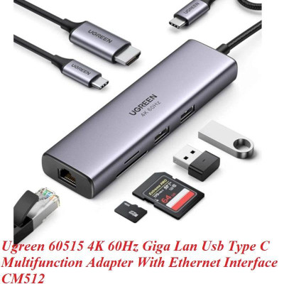Ugreen UG60515CM512TK 4K 60Hz Giga Lan 2xUsb3.0 + hdmi + card reader + PD bộ hub chuyển từ usb type c - HÀNG CHÍNH HÃNG