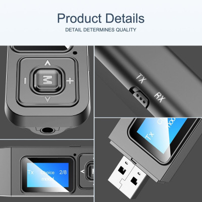 Bộ Thu Phát Bluetooth 5.0 Không Dây Đa Năng Kèm Màn Hình LCD – Hàng Nhập Khẩu Usb Bluetooth 5.0 có màn hình hiển thị thu phát âm thanh HIFI Stereo cho tivi loa, âm ly laptop, PC