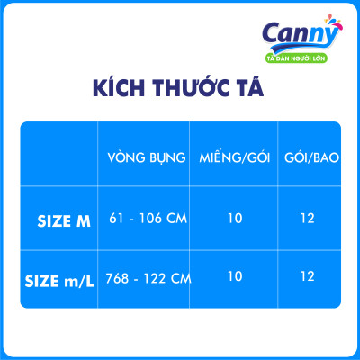 Combo 3 gói Tã Dán Người Lớn Canny Siêu Mềm, Siêu Thấm, Kháng Khuẩn Size M10, M/L10 (10miếng)