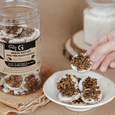 Snack gạo lứt phủ yến mạch socola GUfoods - Nạp nhanh năng lượng, Ăn vặt healthy, Thuần chay, Eat clean