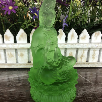 Tượng Phật quan âm ngồi đài sen đá lưu ly - Cao 15 cm