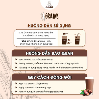 Sữa Hạt 24Grains 700g x4 Hộp (2.8kg) Vị Socola Tự Nhiên Cho Trẻ Từ 3 Tuổi & Người Lớn Bổ Sung Dinh Dưỡng Toàn Diện